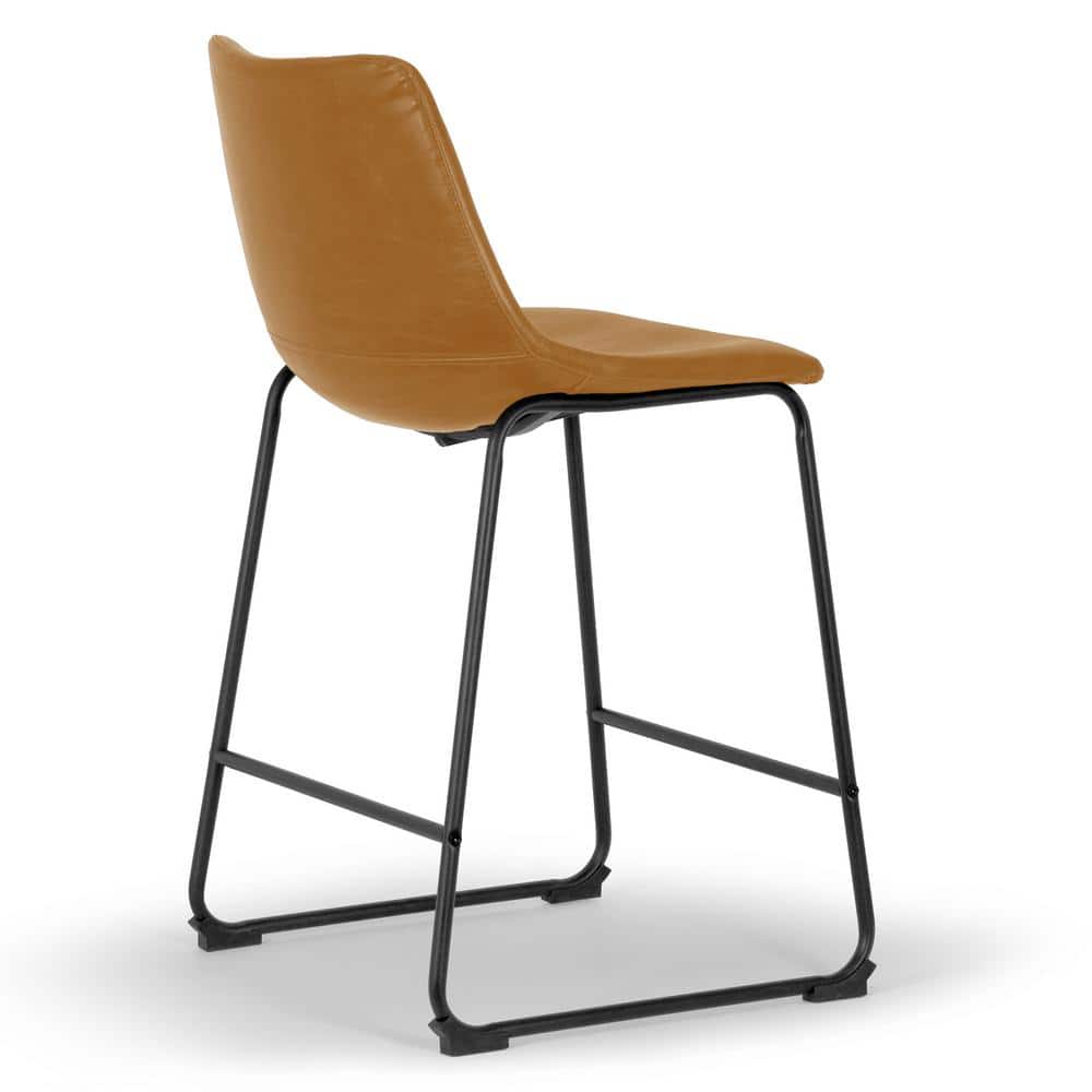 Set of 2 Brown Faux Leather and Metal Counter Stools