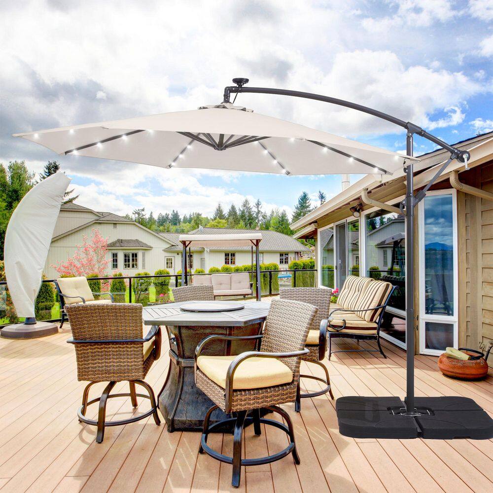 10 ft. Round Outdoor Patio Solar LED Lighted Cantilever Umbrella in Beige price history on PriceWatchPro