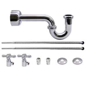 Victorian Style Freestanding Pedestal Sink Kit with Supply Line, P-Trap and Cross Handle Angle Stops, Polished Chrome