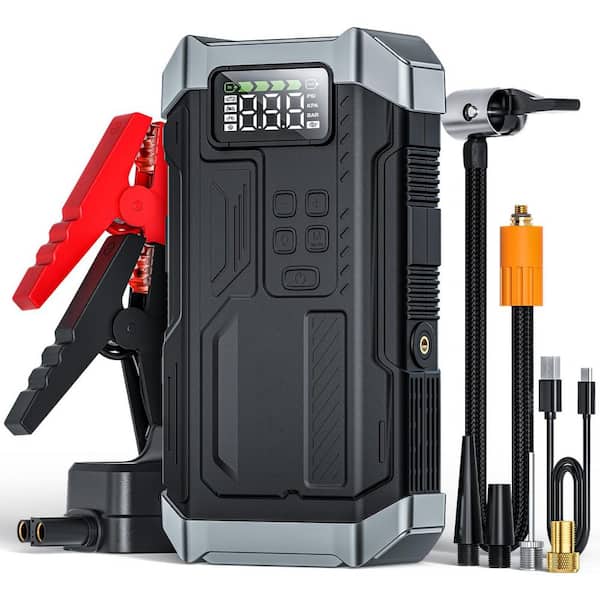 5000A Portable Car Jump Starter Kit with Air Compressor Tire Inflator 150PSI LCD Display Flashlight, Storage Case