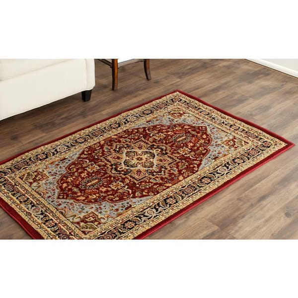 SAFAVIEH Lyndhurst Red/Black Doormat 3 ft. x 5 ft. Floral Border Medallion Area Rug