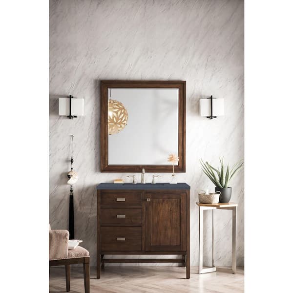 Addison 36 in. W x 23.5 in.D x 35.5 in. H Single Vanity in Mid Century Acacia with Quartz Top in Charcoal Soapstone
