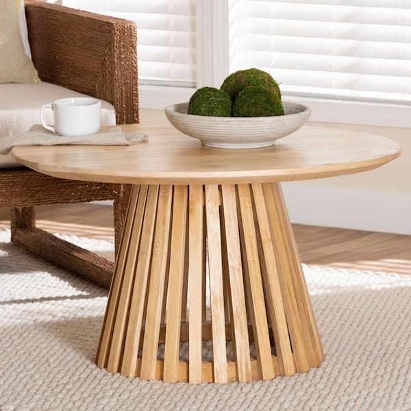 bali & pari Caribic 31.5 in. Natural Brown Round Wood Coffee Table