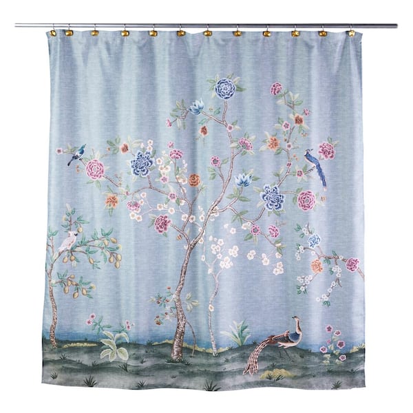 Saturday Knight Spring Blooms 72 in. Blue Shower Curtain