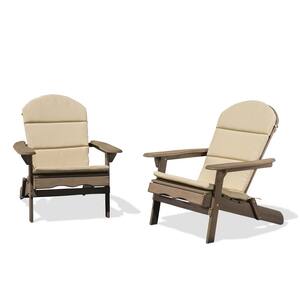 Malibu Gray Folding Wood Adirondack Chairs with Khaki Cushions (2-Pack)