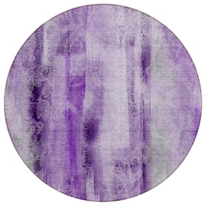Chantille ACN537 Purple 8 ft. x 8 ft. Round Machine Washable Indoor/Outdoor Geometric Area Rug