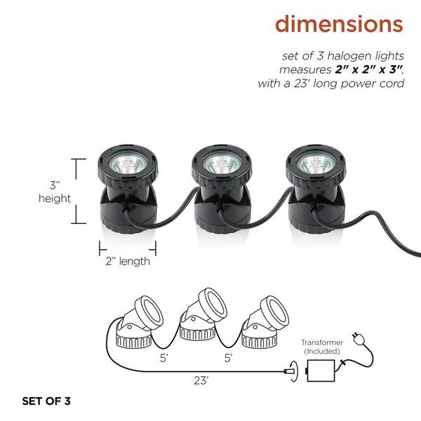 Power Beam Set of 3 Indoor/Outdoor 20-Watt Halogen Lights with Transformer
