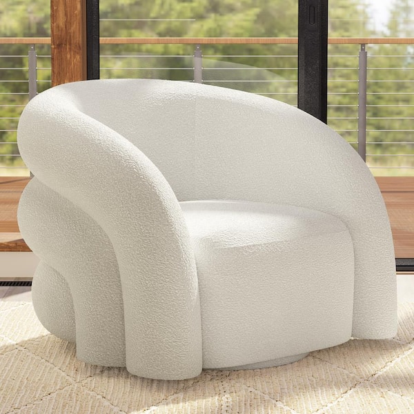 Volos Swivel Arm Chair in Ivory White Boucle