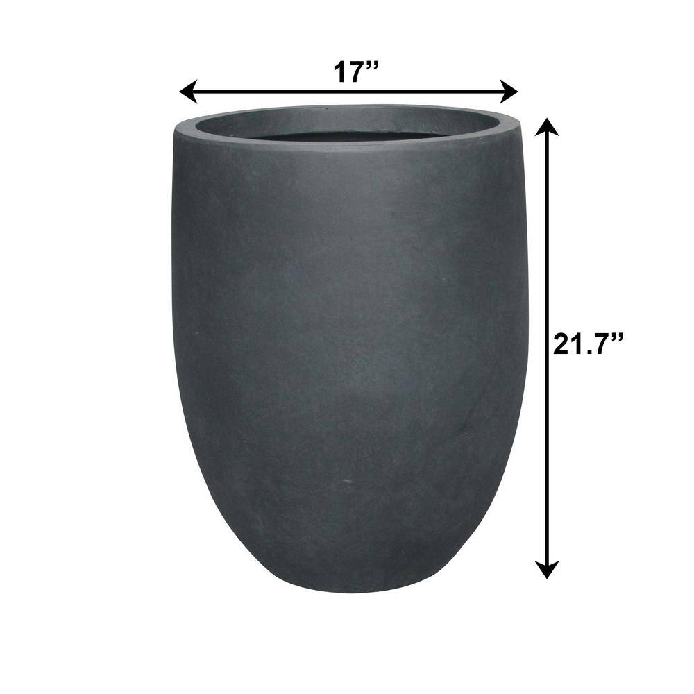 21.7" Tall Round Charcoal Concrete and Fiberglass Planter