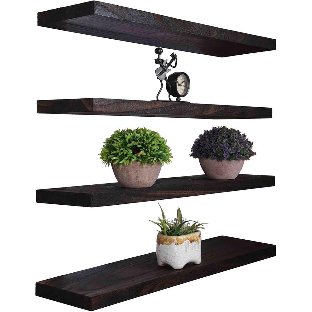 24 In W X 6 In D Walnut Wood Decorative Wall Shelf Set Of 4 TG 5556   Walnut Decorative Shelving Tg 5556 56 64 1000 