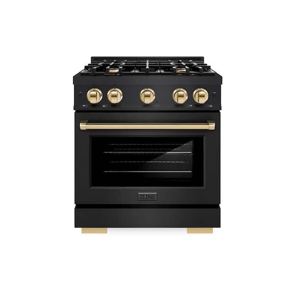 ZLINE Kitchen and Bath Select 30 in. 4-Burner Gas Range with Gas Convection Oven in Black Stainless Steel and Polished Gold