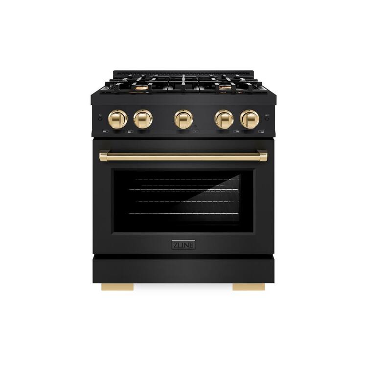 ZLINE Kitchen and Bath Select 30 in. 4-Burner Gas Range with Gas Convection Oven in Black Stainless Steel and Polished Gold