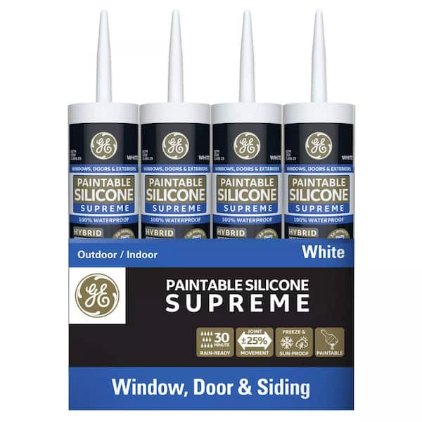 Paintable Supreme Silicone Caulk 9.5 oz Window and Door Sealant White (12-pack)