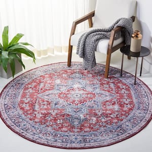 Tuscon Red/Navy 6 ft. x 6 ft. Machine Washable Floral Round Area Rug