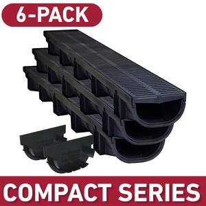 Compact Black 5.4 in. W x 3.2 in. D x 39.4 in. L Trench and Channel Drain Kit (6-Pack)