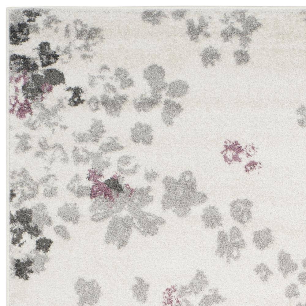 Ivory & Purple Floral Square Easy-Care Synthetic Rug - 8' x 8'