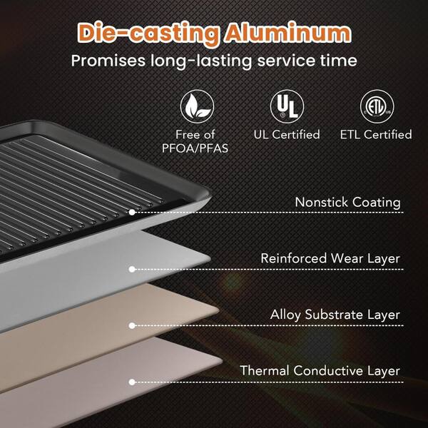 39.5 in Electric Teppanyaki Grill Nonstick Dual Zone Cooking Black