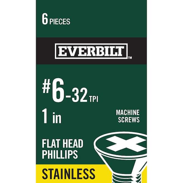 Everbilt #6-32 x 1 in. Stainless Steel Phillips Flat Head Machine Screw (6-Pack)