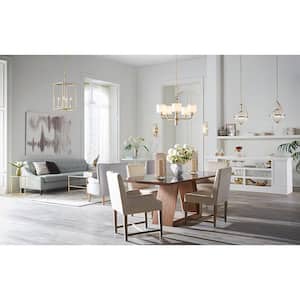 Palacio Collection 5-Light Vintage Gold White Silk Fabric Shade Luxe Chandelier Light