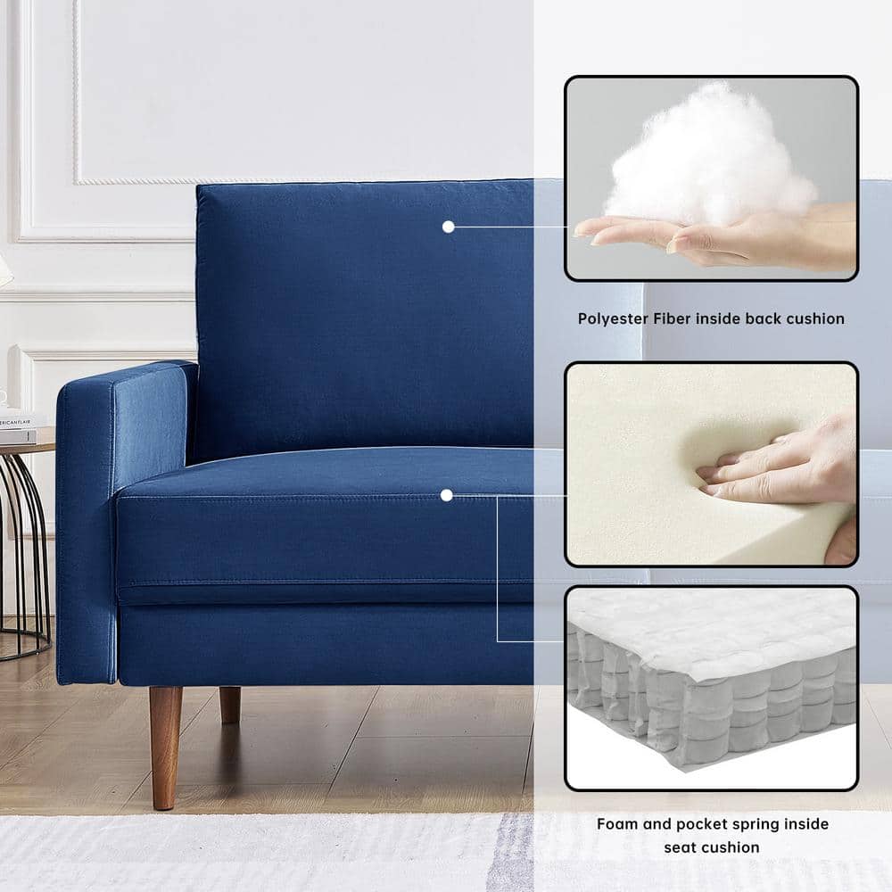 Modern Blue Velvet 57" Loveseat with Square Arms