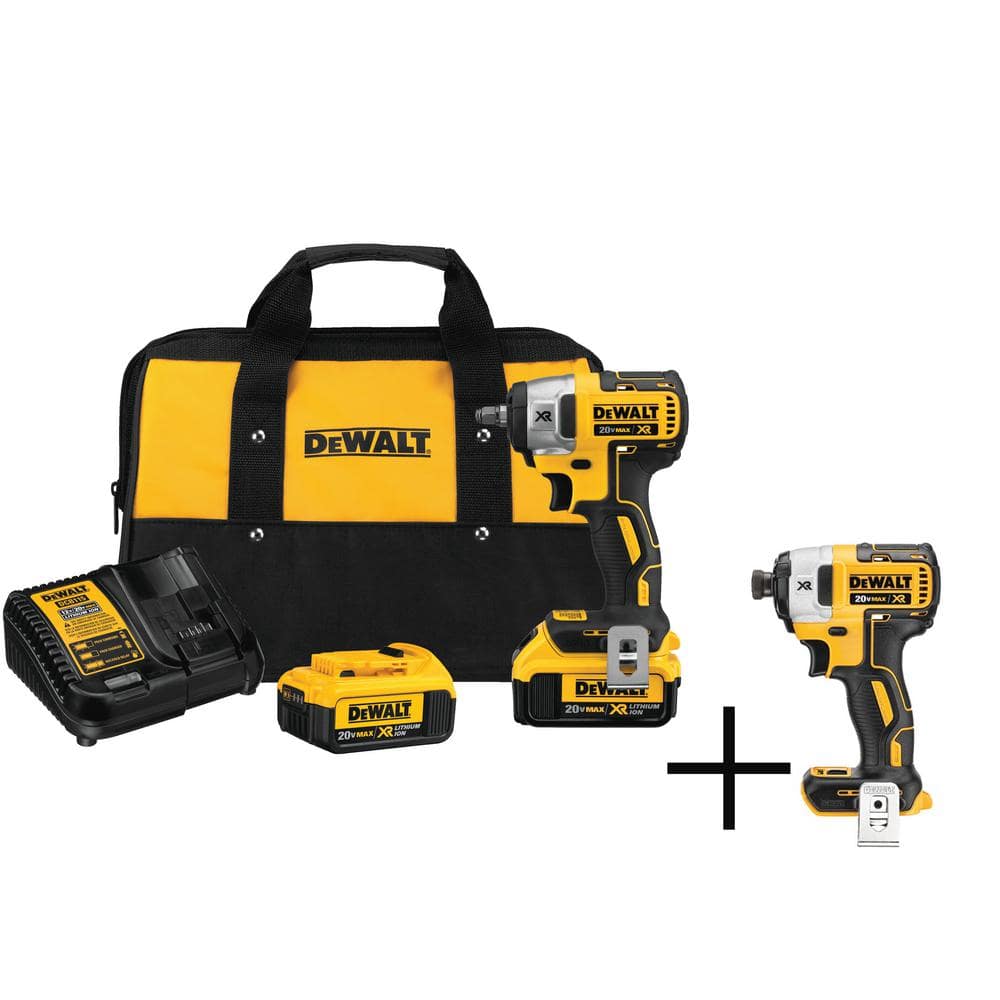 DEWALT 20V MAX XR Cordless Brushless 3/8 in. Compact Impact Wrench, 20V 3-Speed  1/4 in. Impact Driver, (2) 20V 4.0Ah Batteries DCF890M2W887B The Home  Depot