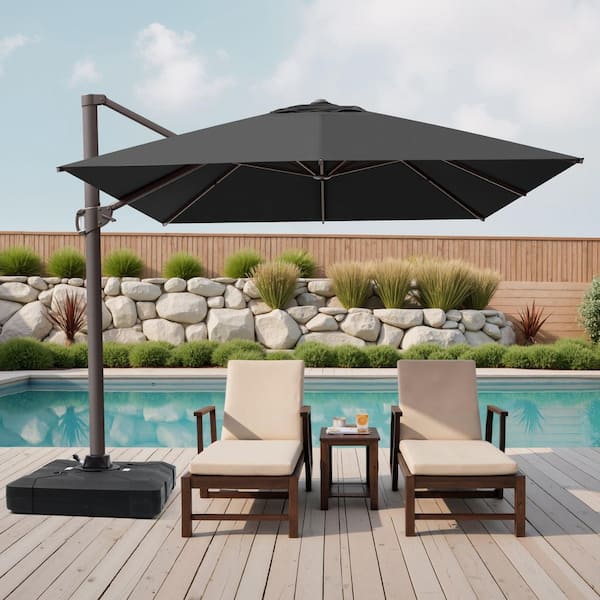 11 foot patio umbrella base Bonosuki 11Ft Aluminum LED Cantilever Patio Umbrella with Base for Patio  Deck Garden - On Sale - Bed Bath & Beyond