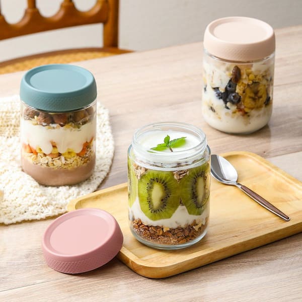 6 Pack 16 oz Glass Food Storage Containers Airtight Lids Wide Mouth Stackable Jars for Yogurt Jam Pickles Snacks