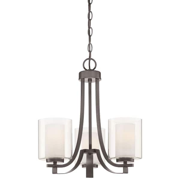 Minka Lavery Parsons Studio 3-Light Smoked Iron Shaded Cylinder Chandelier for Dining Room