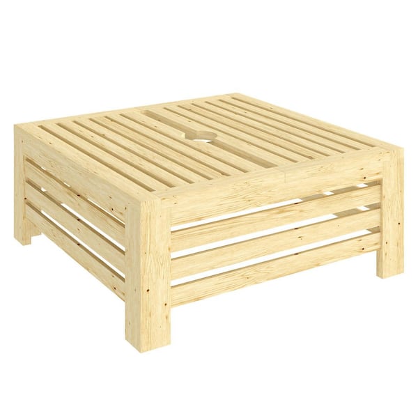 Outsunny 2-in-1 Outdoor Storage Box, Wooden Patio Umbrella Base, Patio Coffee End Table 24.4 in. with Umbrella Hole, Natural Wood