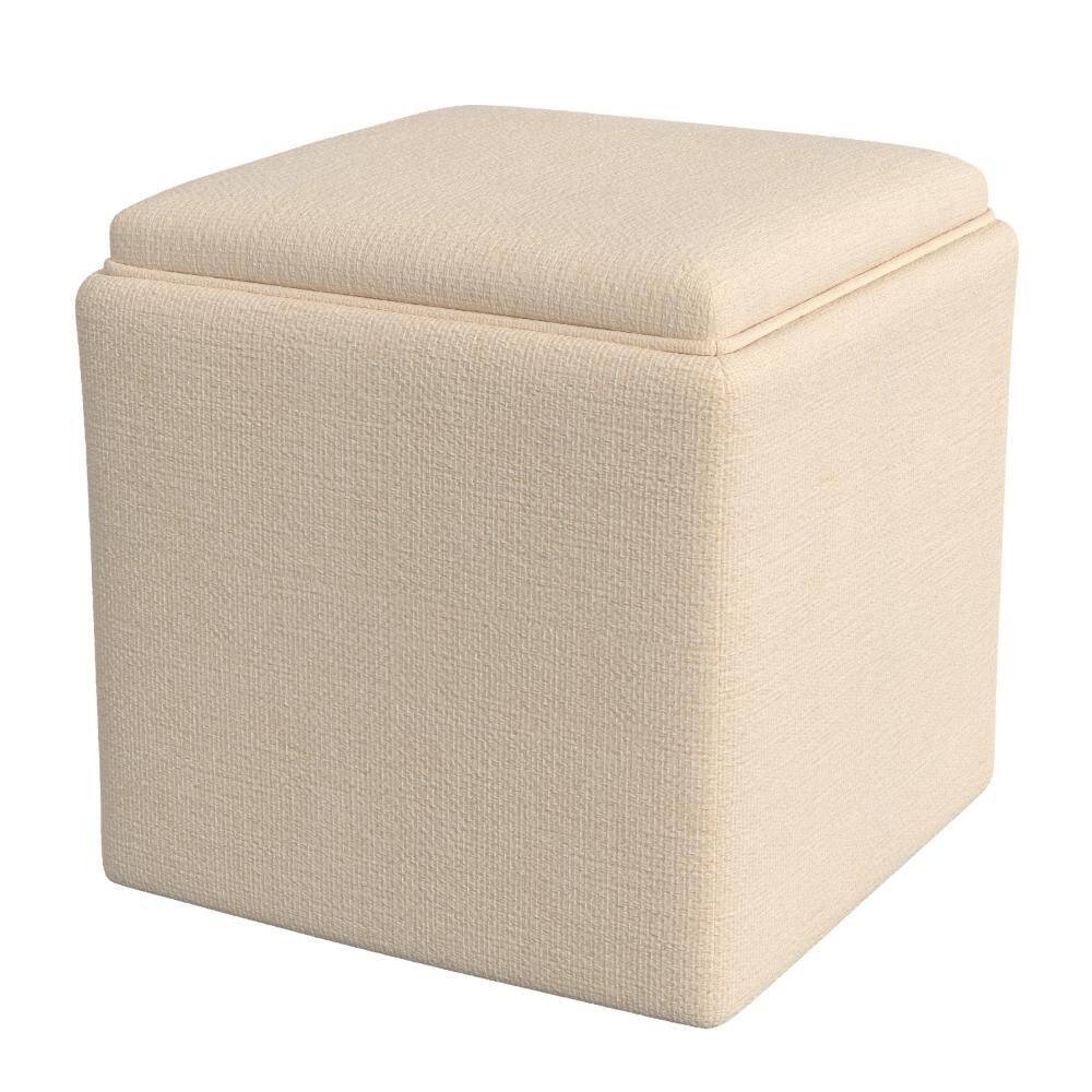 Soa Beige Fabric Square Storage Ottoman