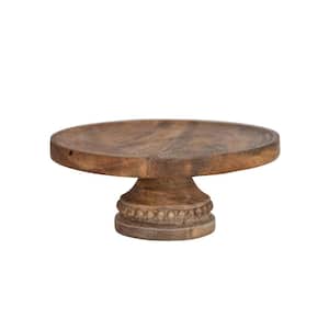 1-Tier Natural Brown Mango Wood Cake Stand with Wood Beads