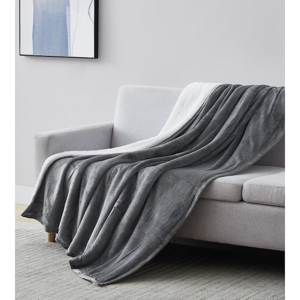 SOUTHSHORE FINE LINENS Ultra-Soft Slate Reversible Sherpa Fleece Throw Blanket