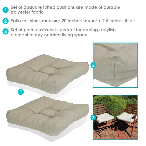 20 in. x 20 in. Beige Square Tufted Outdoor Seat Cushions Set of 2