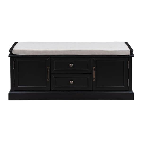 Asucoora Angelique Black Storage Bench with 2-Drawers (43 in. W x 16 in. D x 17.5 in. H)
