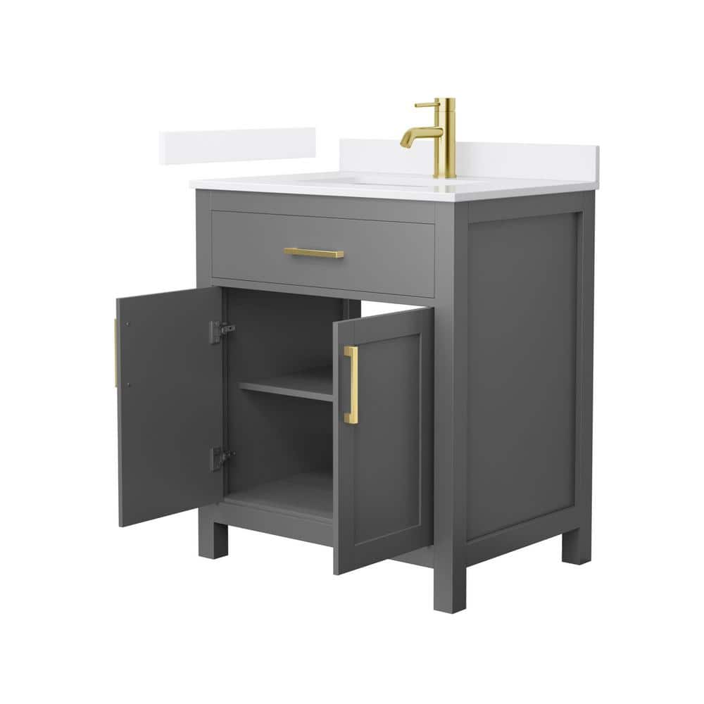 Beckett 30" Dark Gray Wood Vanity with White Quartz Top and Gold Trim