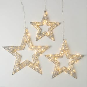 13.75", 17.75" & 21.5" Christmas Silver Lighted Star Set of 3