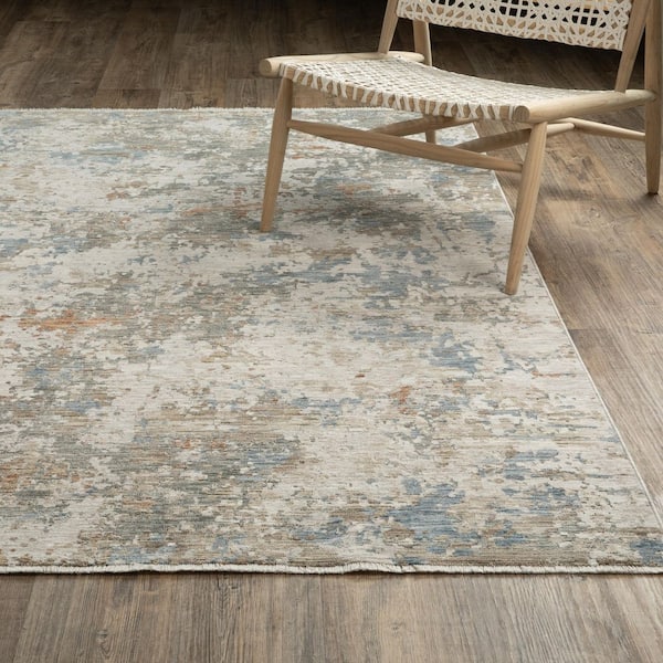 Solstice Beige/Multi 10 ft. x 13 ft. Industrial Abstract Polyester Fringed Indoor Area Rug