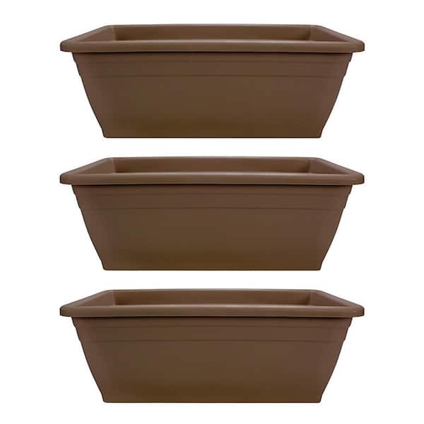 THE HC COMPANIES 12 in. Outdoor Plastic Deck Flower Planter Box, Brown (3-Pack)