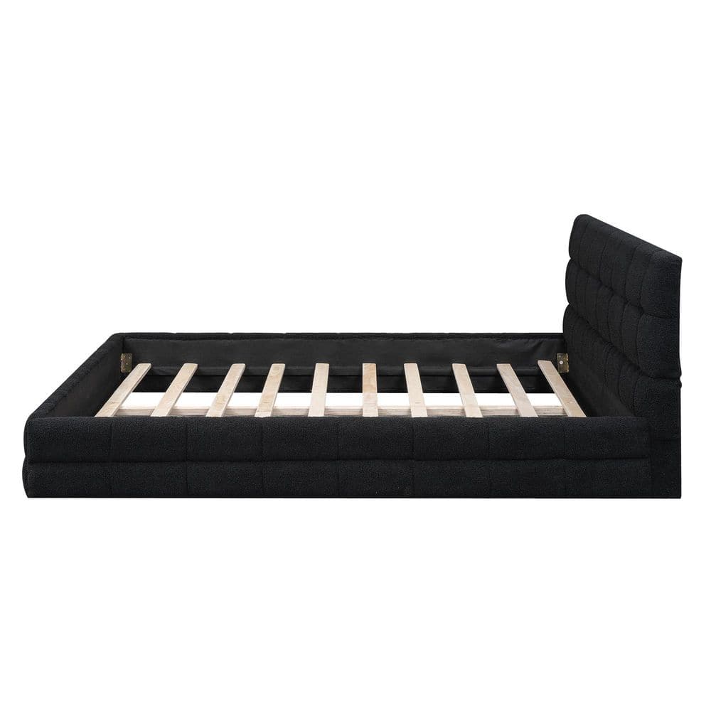 Black Wood Frame Queen Size Upholstered Platform Bed - thumbnail 6