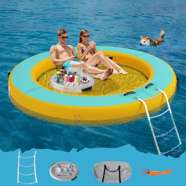 8 ft. Round Inflatable Floating Dock Platform Water Hammock Pool Float with Ladder and Carrying Bag