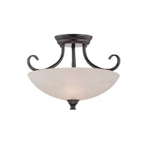 Kendall 15.5 in. 2-Light Oil Rubbed Bronze Transitional Ceiling Light Semi Flush Mount Light with Alabaster Glass Shade