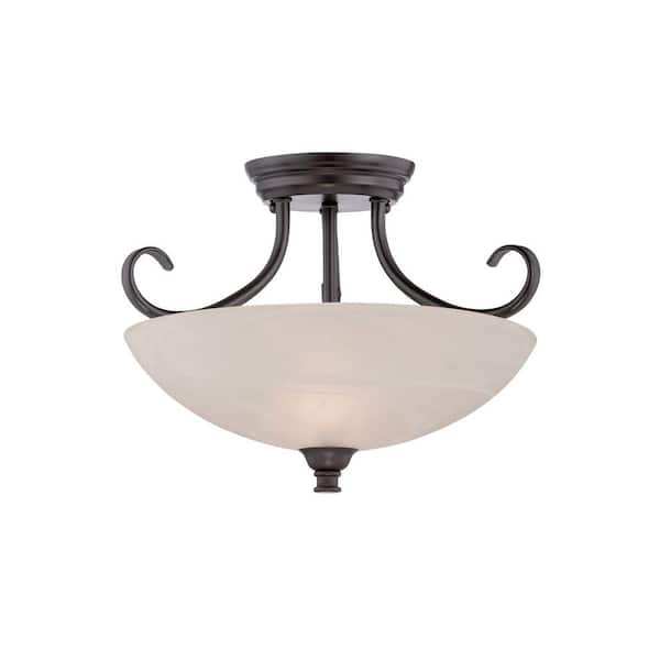 Designers Fountain Kendall 15.5 in. 2-Light Oil Rubbed Bronze Transitional Ceiling Light Semi Flush Mount Light with Alabaster Glass Shade