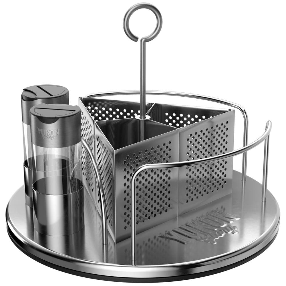 Stainless Steel Rotating Condiment Caddy with Utensil Holder