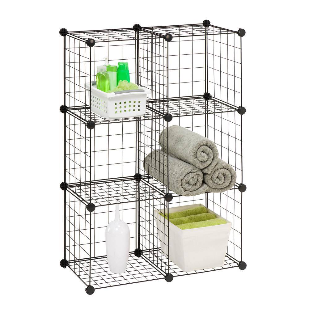 Modular Black Steel Mesh 6-Cube Organizer Set