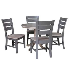 Washed Gray Taupe 36 in. Round Pedestal Table with 4-Side Chairs (Set of 5/Pieces)