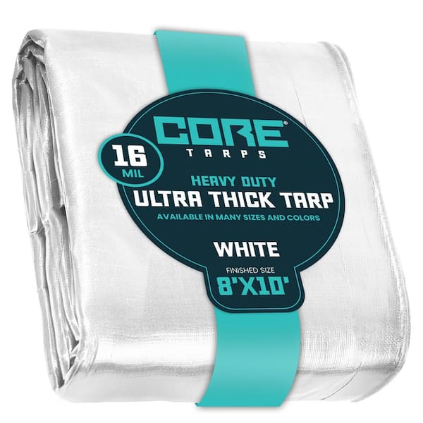 CORE TARPS 8 ft. x 10 ft. White 16 Mil Heavy Duty Polyethylene Tarp, Waterproof, UV Resistant, Rip and Tear Proof