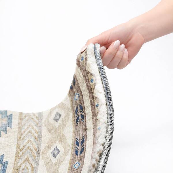 Dream Shag Premium Machine Washable Abstract ADS178 Taupe 8 ft. x 8 ft. Round Rug