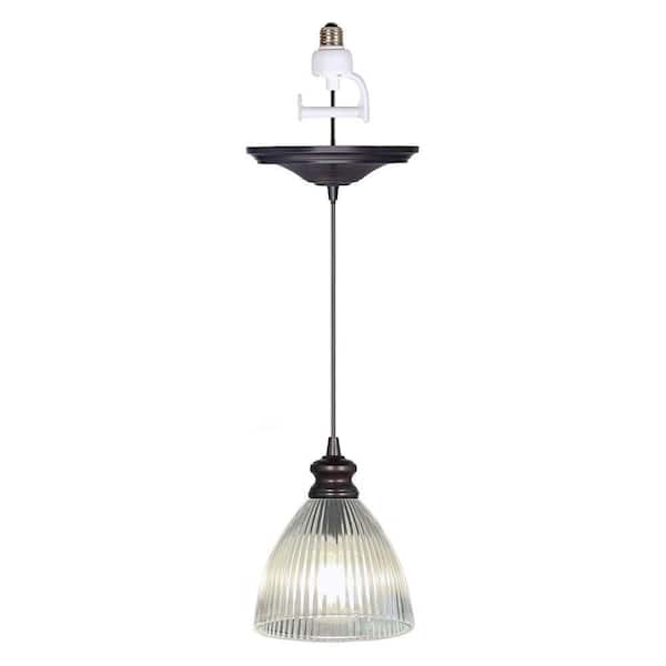 Instant Pendant 1-Light Recessed Light Conversion Kit Brushed Bronze Halophane Glass Shade