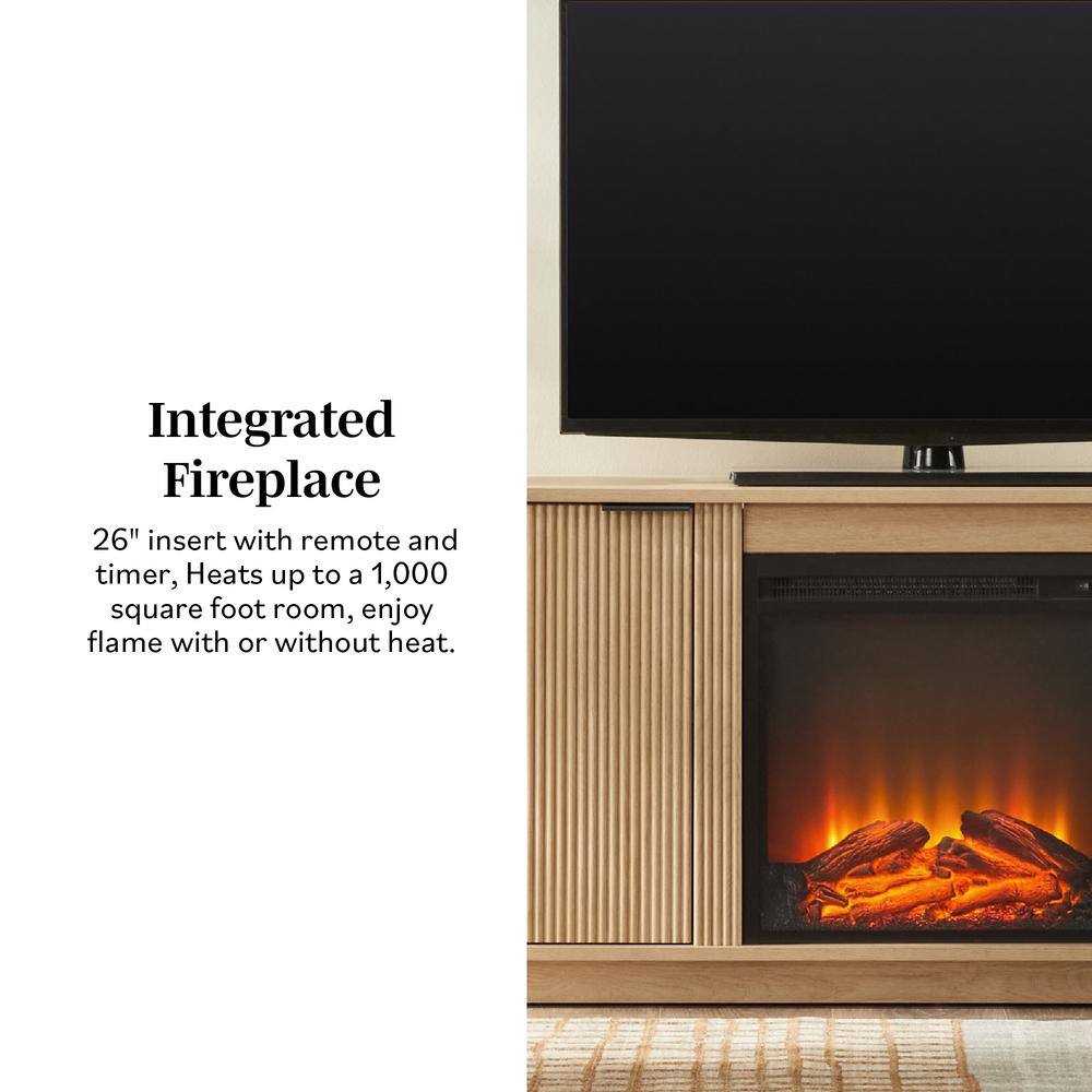Modern Coastal Oak 70" Fireplace TV Stand with Reeded Cabinet