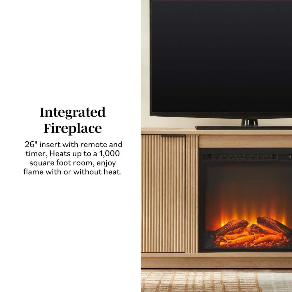 Modern Coastal Oak 70" Fireplace TV Stand with Reeded Cabinet